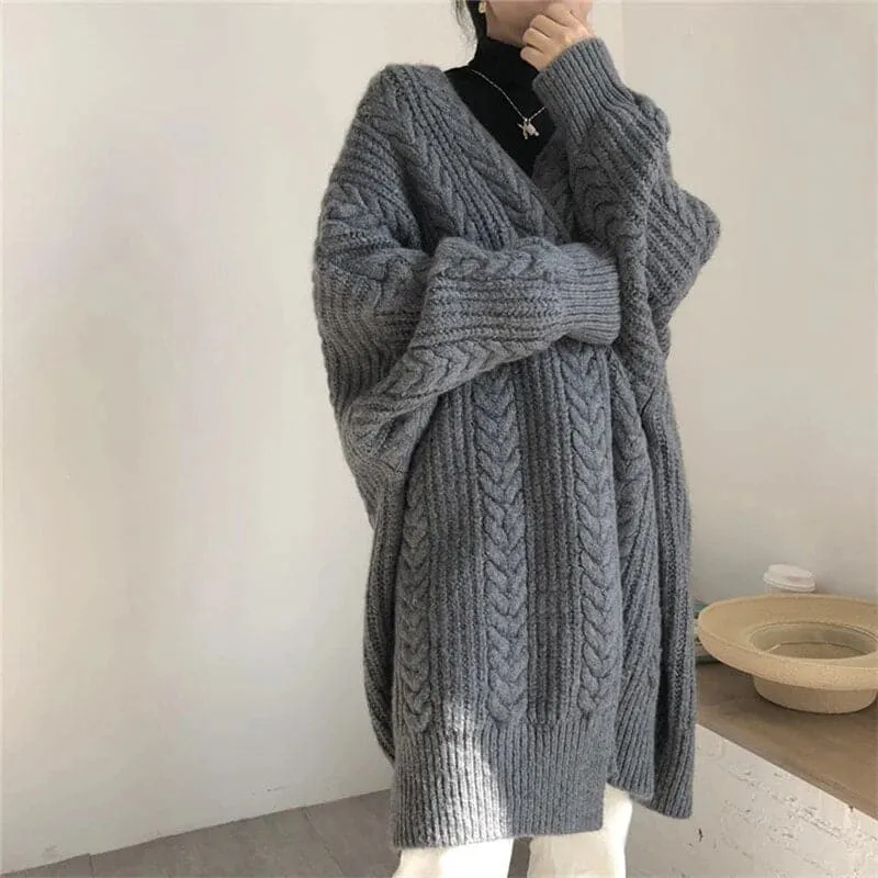 Thickened Knitted Cardigan Coat for Women - Warm, Trendy, Loose Fit