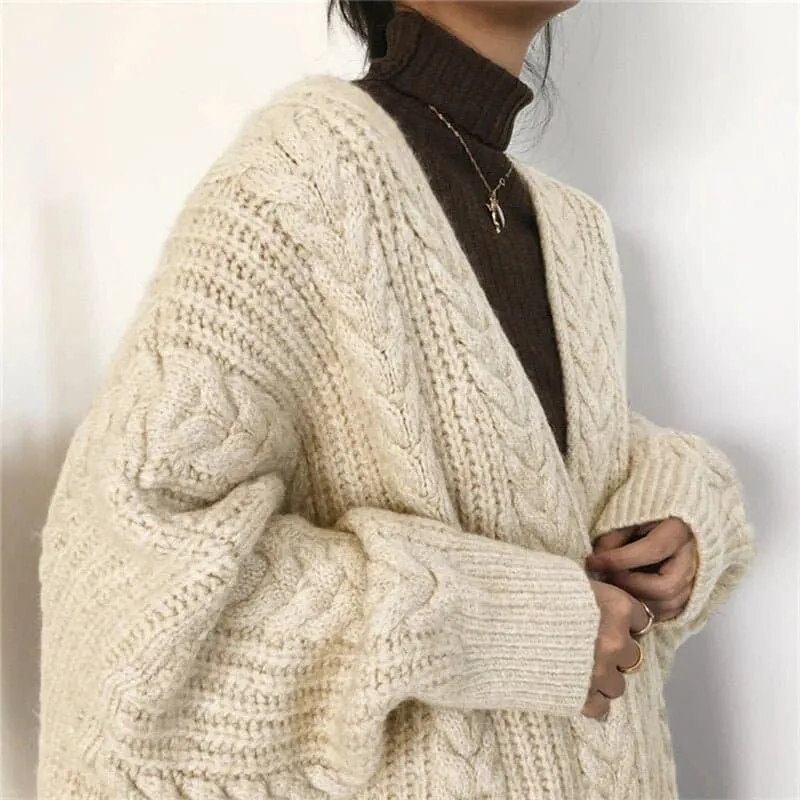 Thickened Knitted Cardigan Coat for Women - Warm, Trendy, Loose Fit