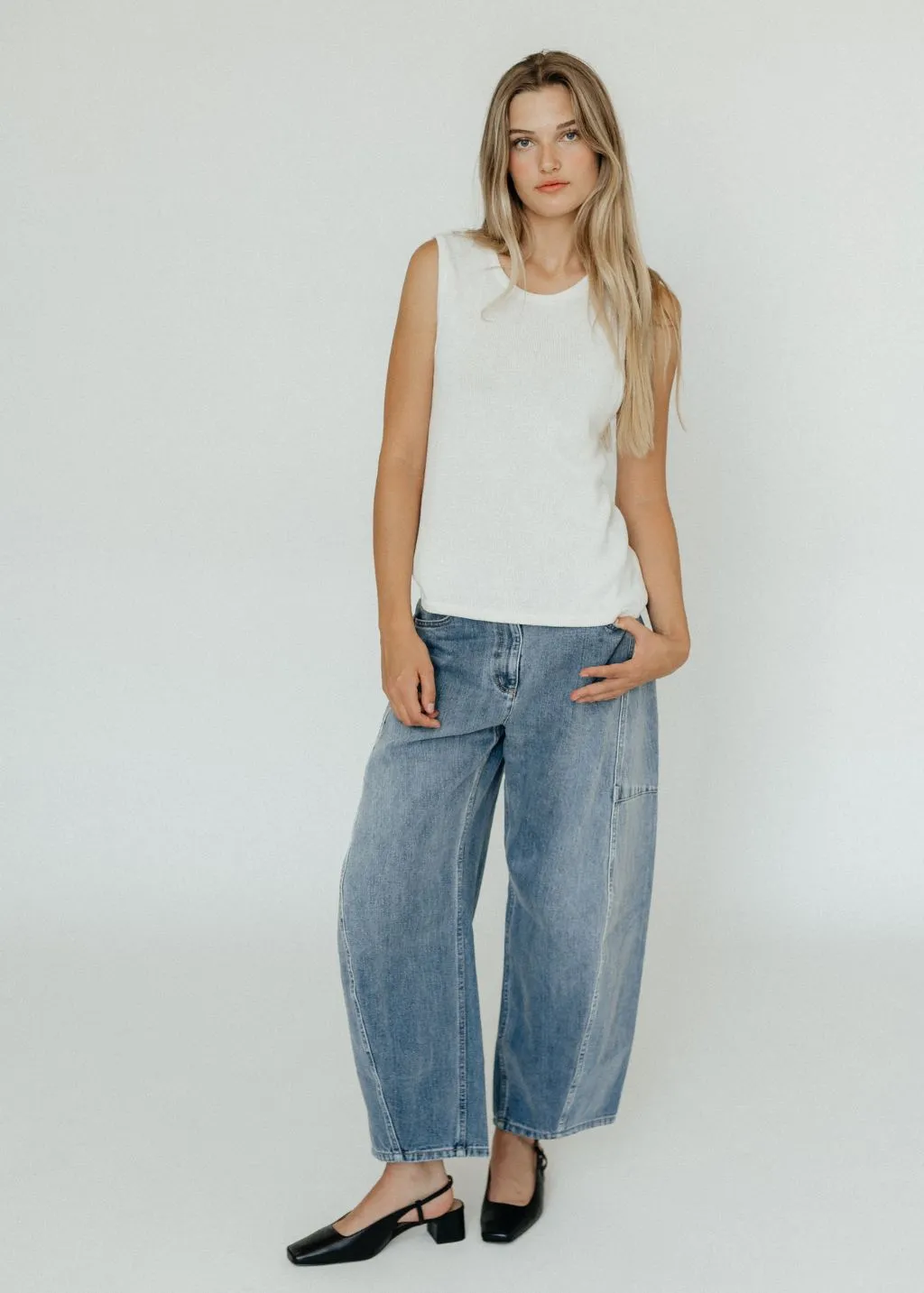 Tibi Classic Wash Denim Sid Jean - Short Length