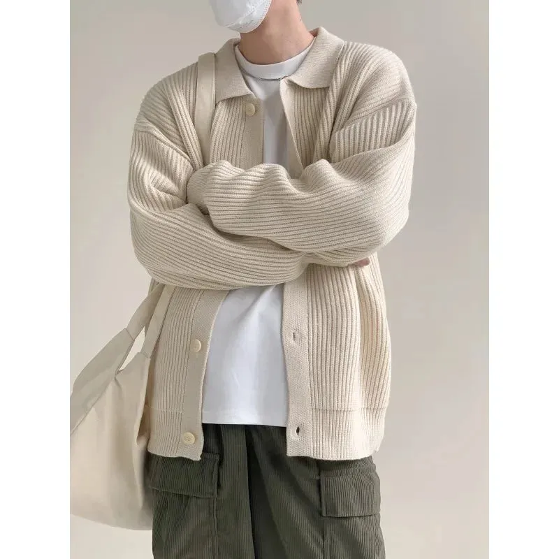 Toleet Y2K Street Style Korean Style Solid Color Loose Thickened Sweater Autumn and Winter Coat Men's Lazy Wind Harajuku Casual Fashion Knitted Cardigan