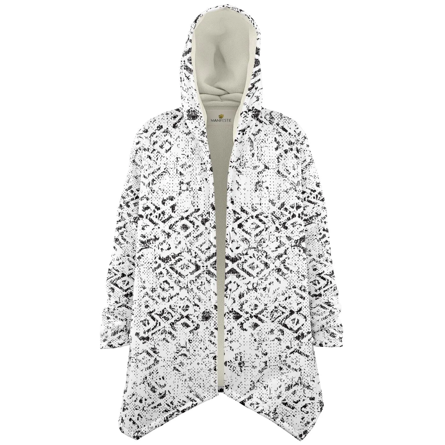 Tribal Fade Cuddle Cloak | Black, White | Unisex Minky Sherpa Hooded Coat by Manifestie