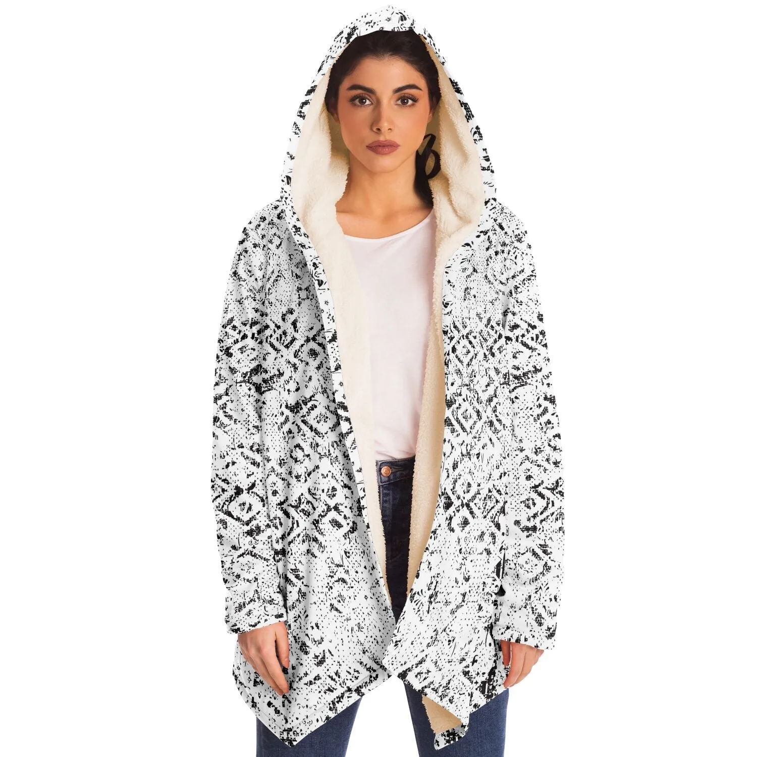 Tribal Fade Cuddle Cloak | Black, White | Unisex Minky Sherpa Hooded Coat by Manifestie