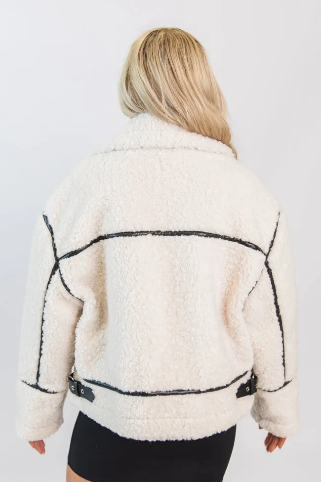 Under The Surface Cream and Black Sherpa Contrast Trim Jacket SALE