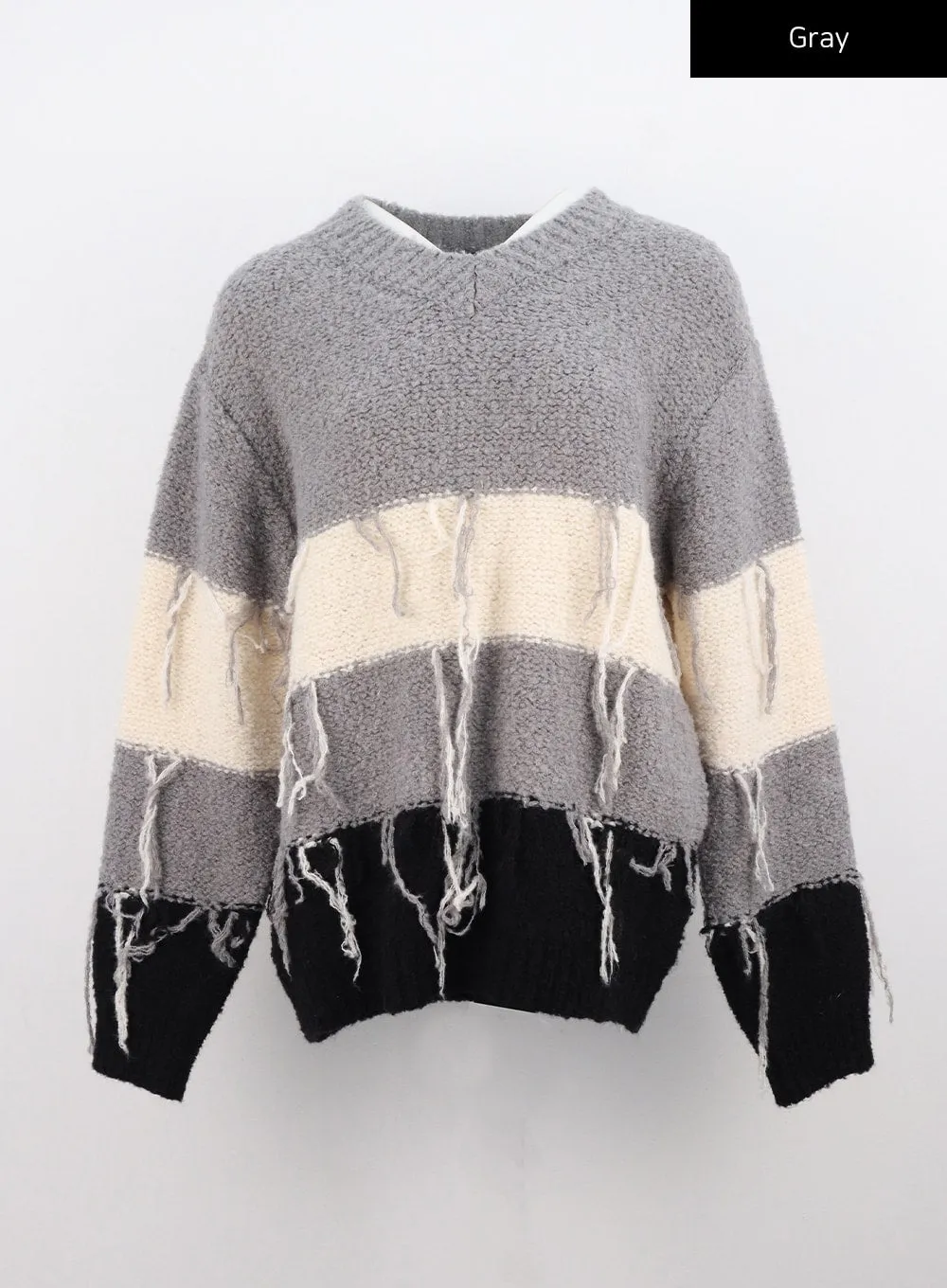 V-Neck Tassel Stripe Sweater CO330