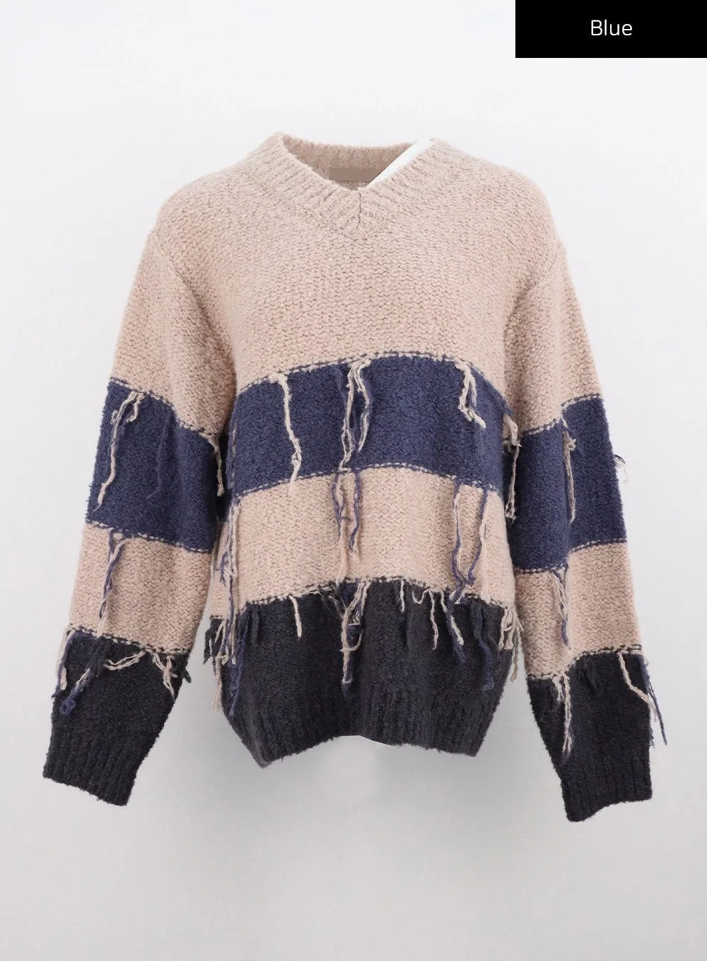 V-Neck Tassel Stripe Sweater CO330