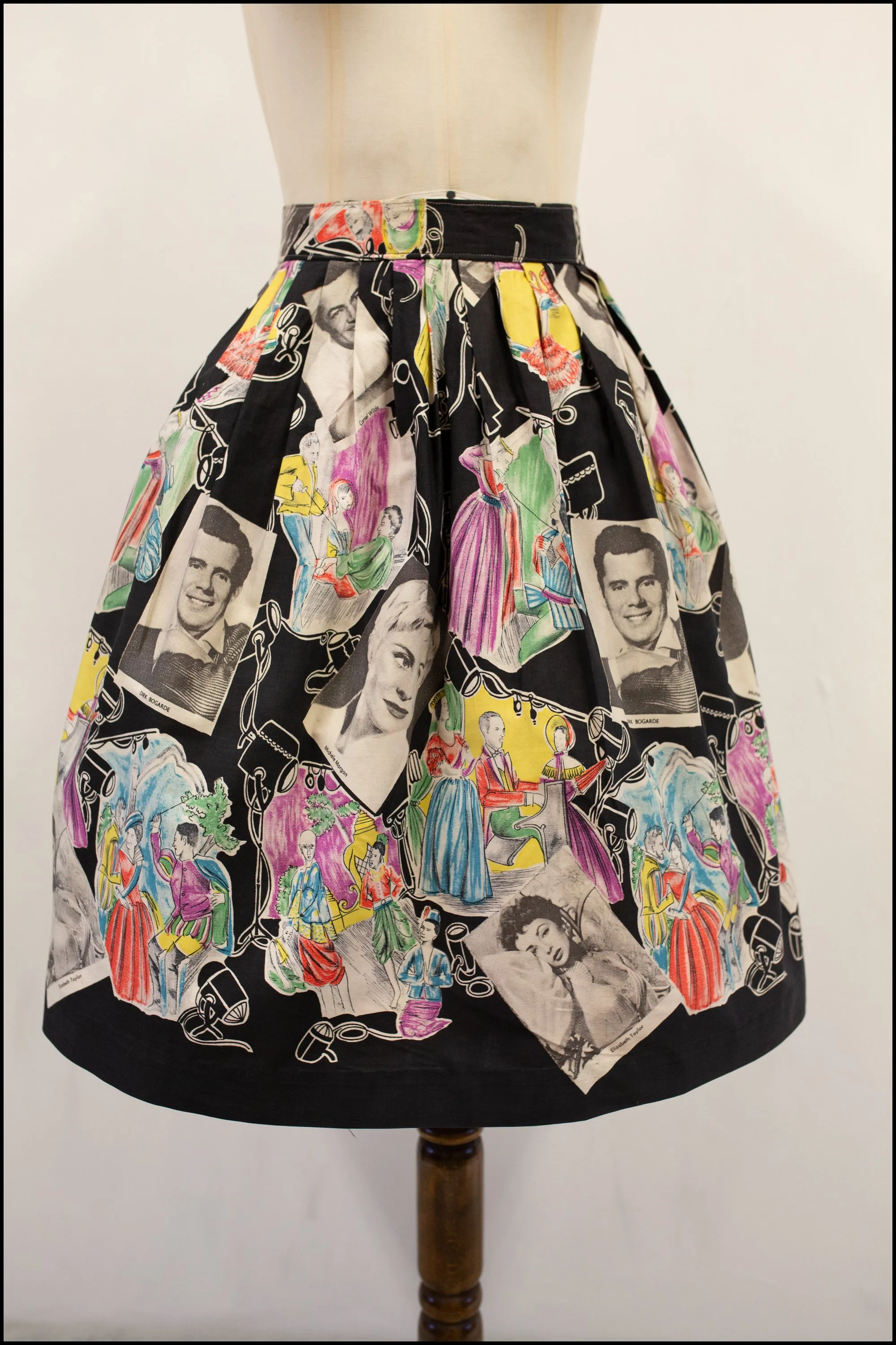 Vintage 1950s Black Hollywood Stars Print Skirt