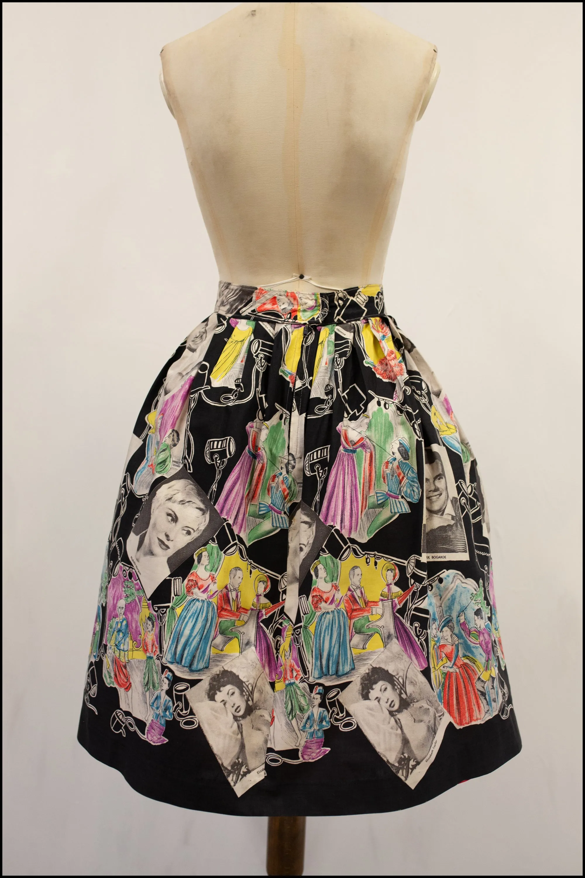 Vintage 1950s Black Hollywood Stars Print Skirt