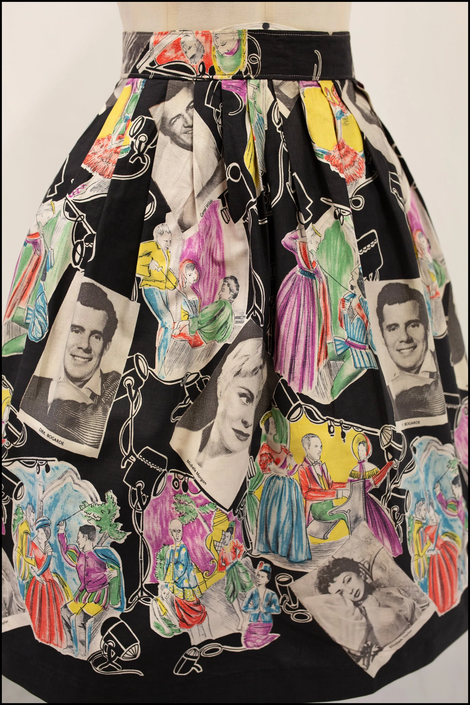 Vintage 1950s Black Hollywood Stars Print Skirt