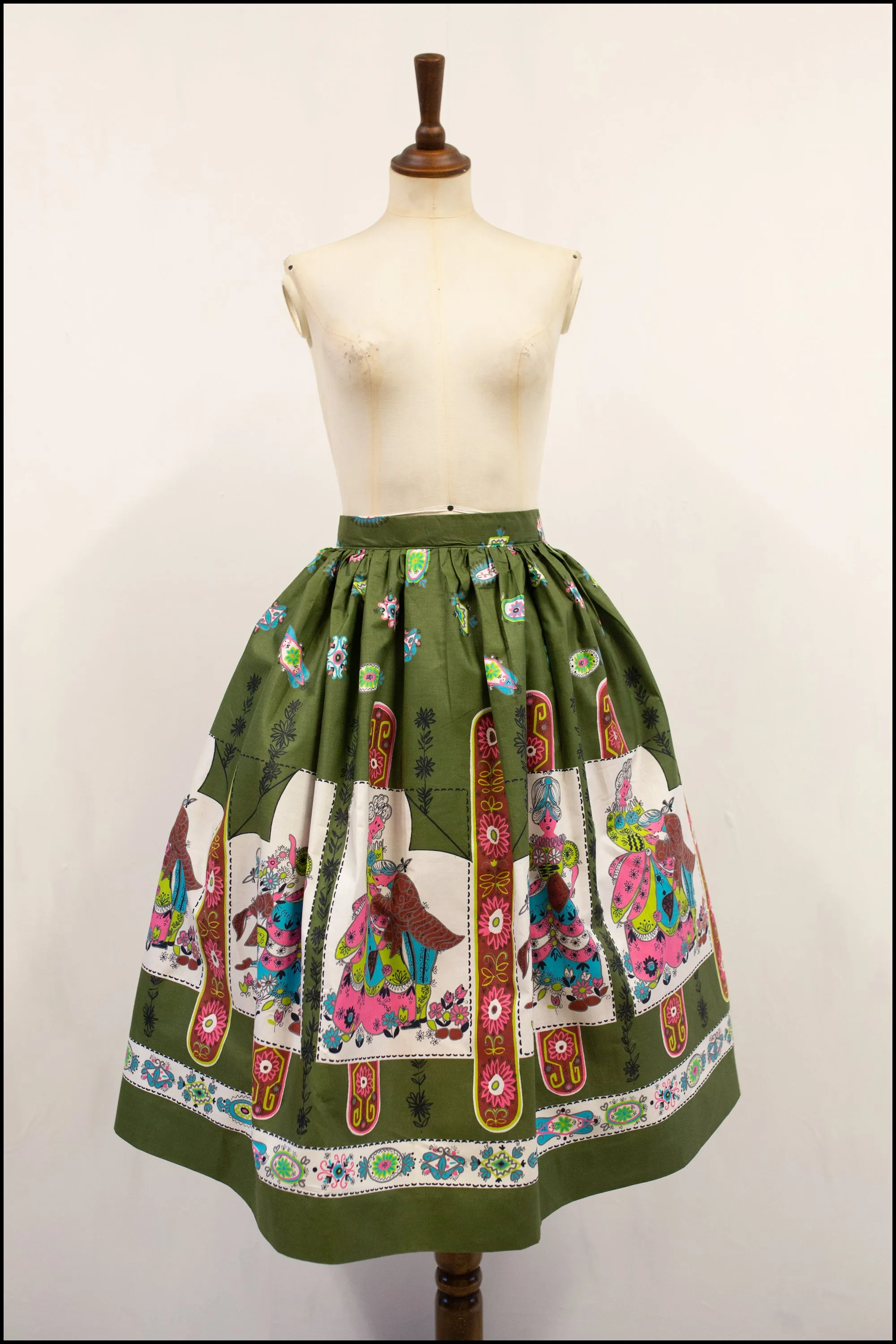 Vintage 1960s Green Romance Print Skirt