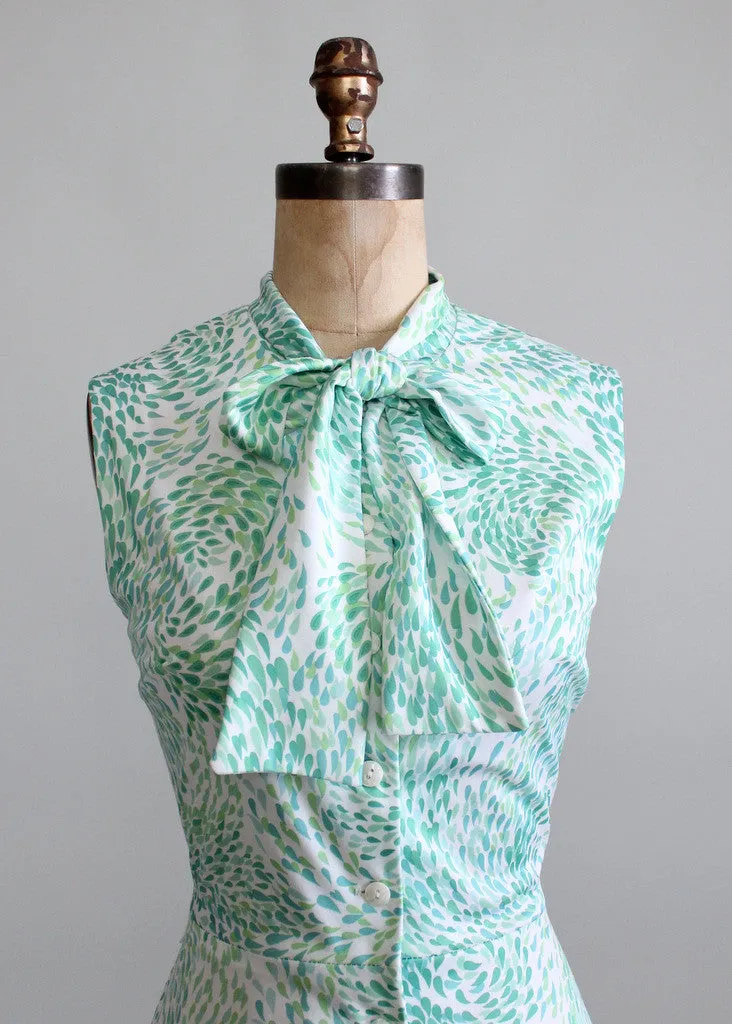 Vintage 1970s Green Drops Summer Work Dress