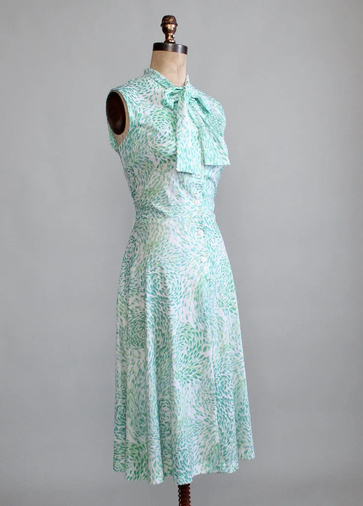 Vintage 1970s Green Drops Summer Work Dress