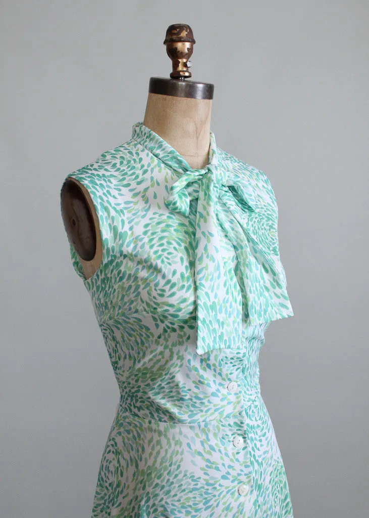 Vintage 1970s Green Drops Summer Work Dress