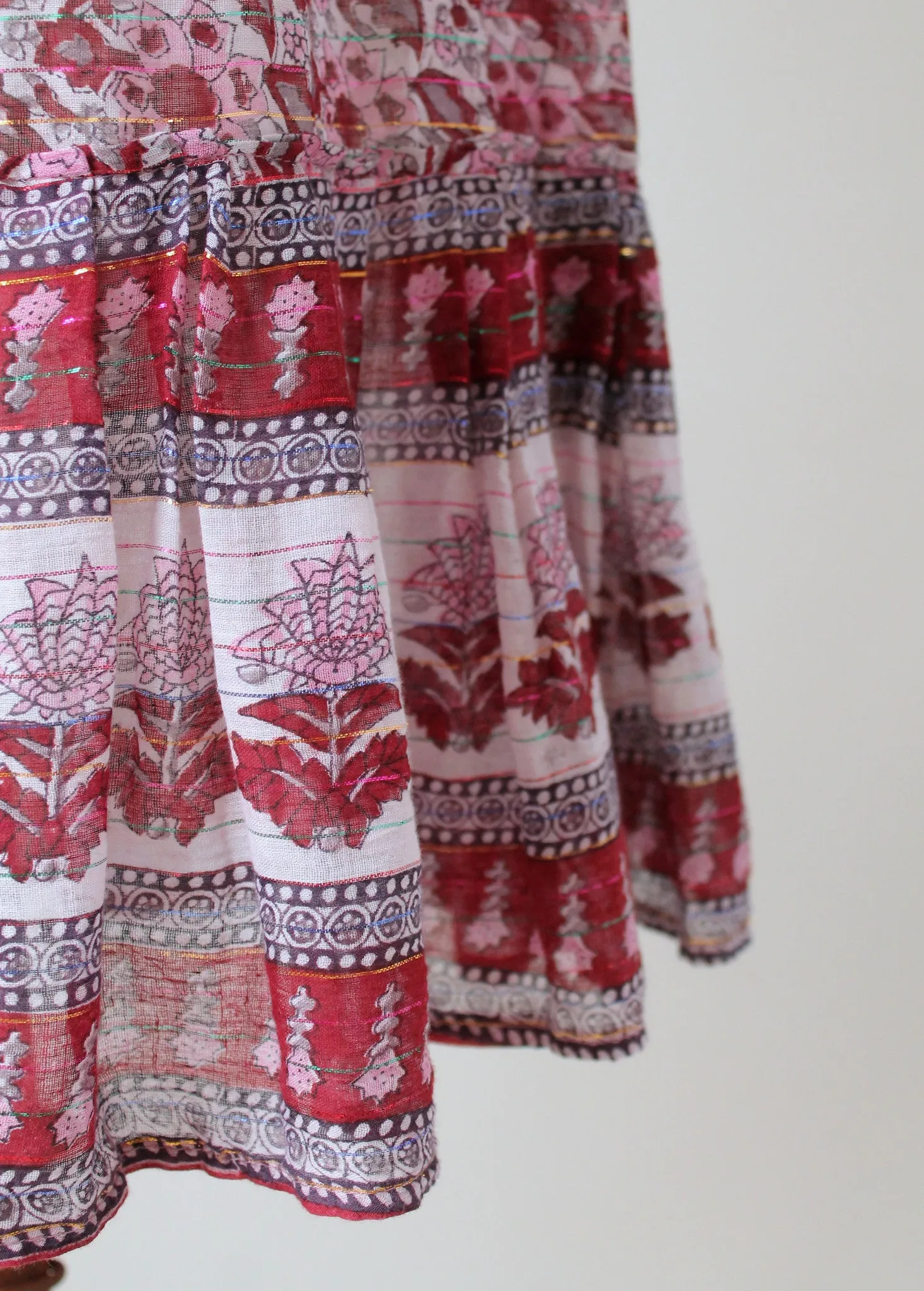 Vintage 1970s Indian Cotton Metallic Strip Skirt