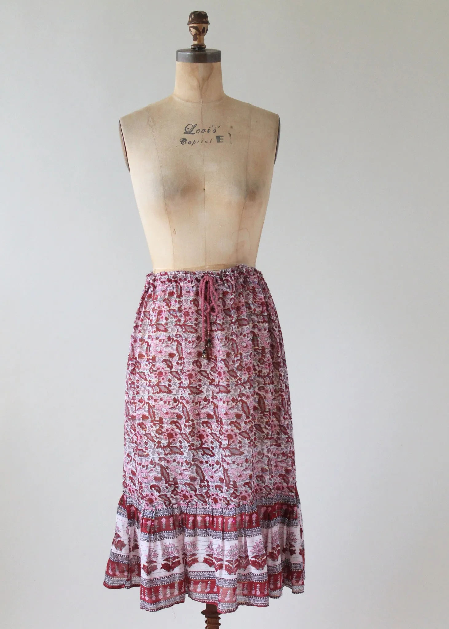 Vintage 1970s Indian Cotton Metallic Strip Skirt