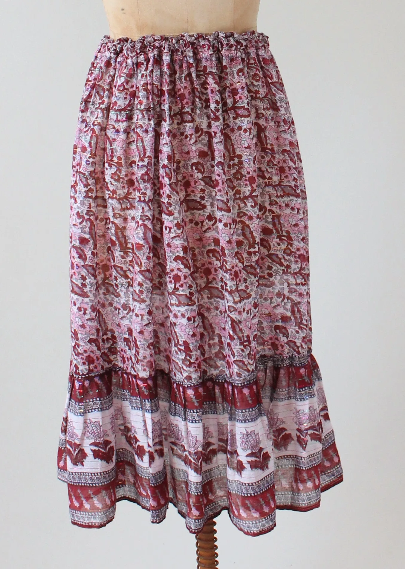 Vintage 1970s Indian Cotton Metallic Strip Skirt