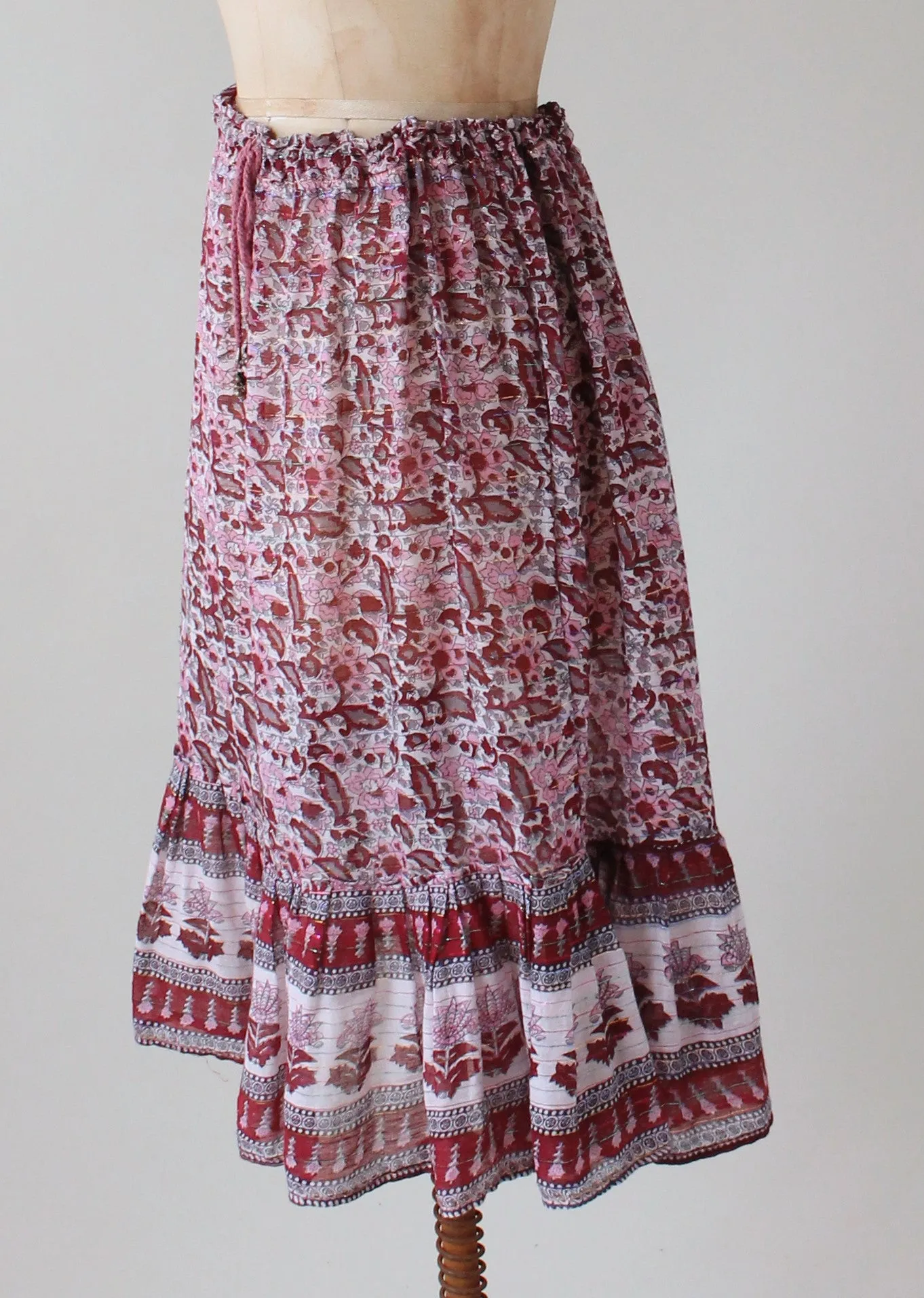 Vintage 1970s Indian Cotton Metallic Strip Skirt