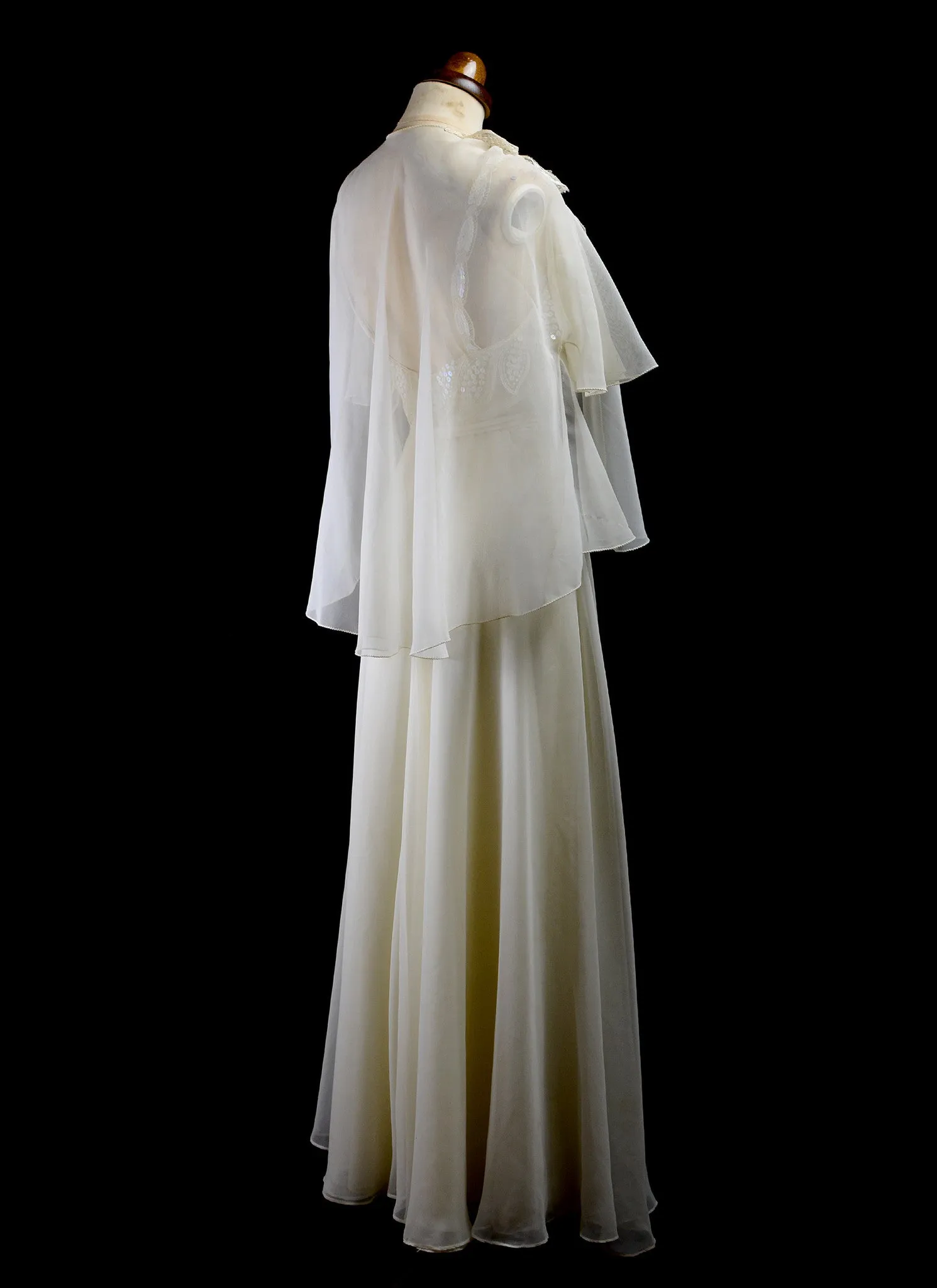 Vintage 1970s Ivory Chiffon Maxi Dress