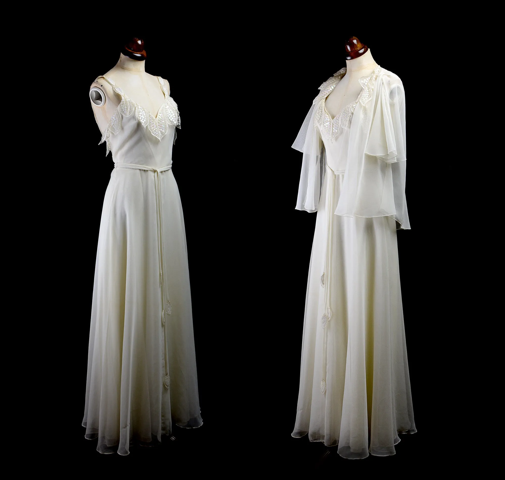 Vintage 1970s Ivory Chiffon Maxi Dress