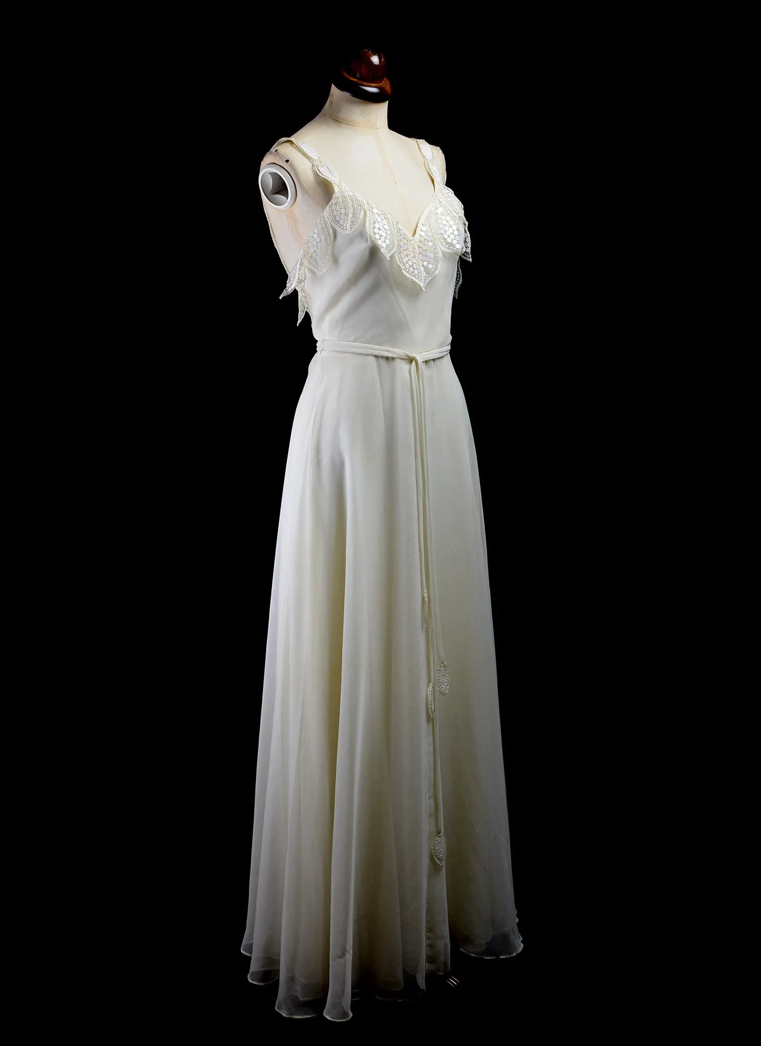 Vintage 1970s Ivory Chiffon Maxi Dress