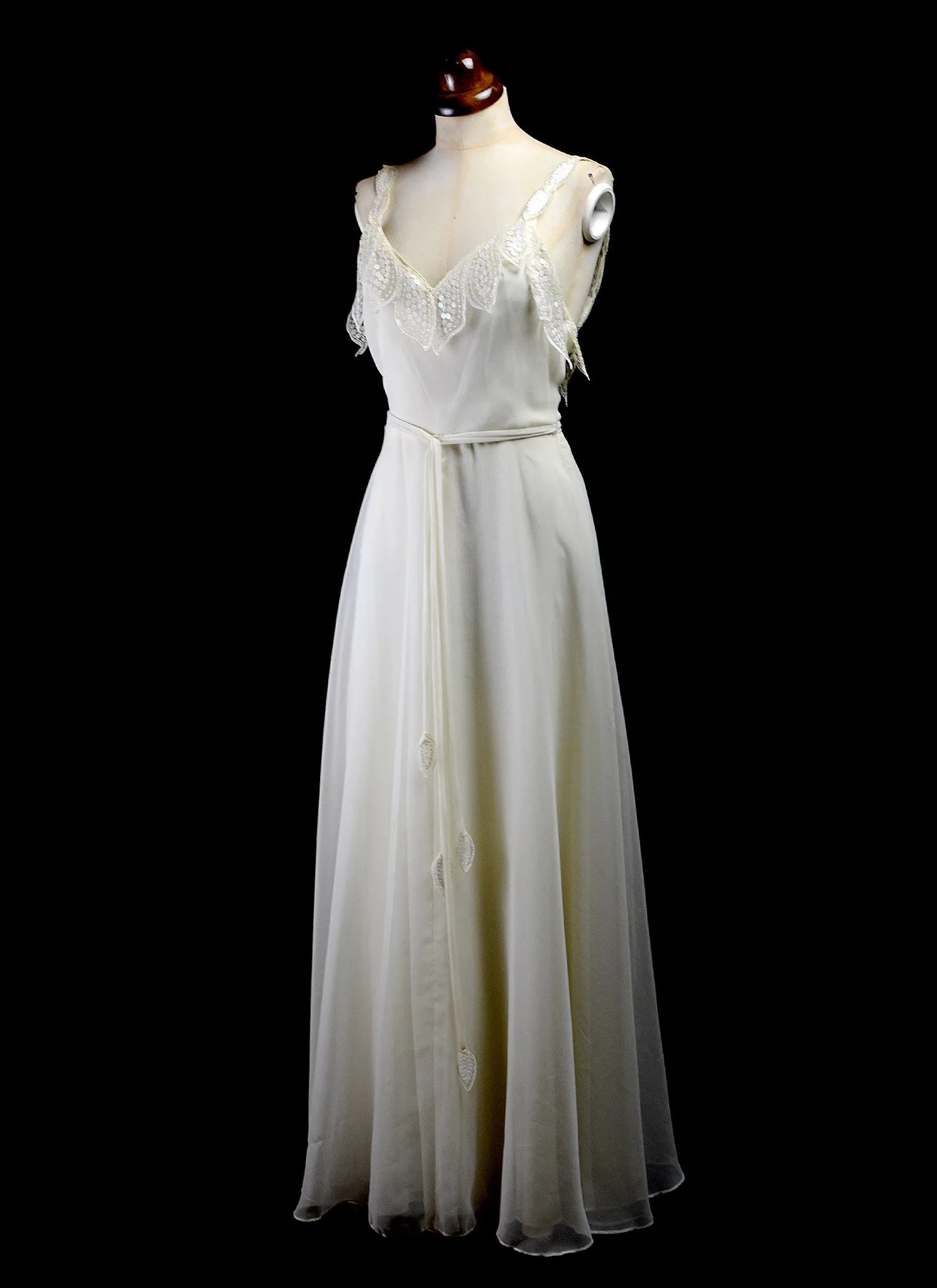 Vintage 1970s Ivory Chiffon Maxi Dress