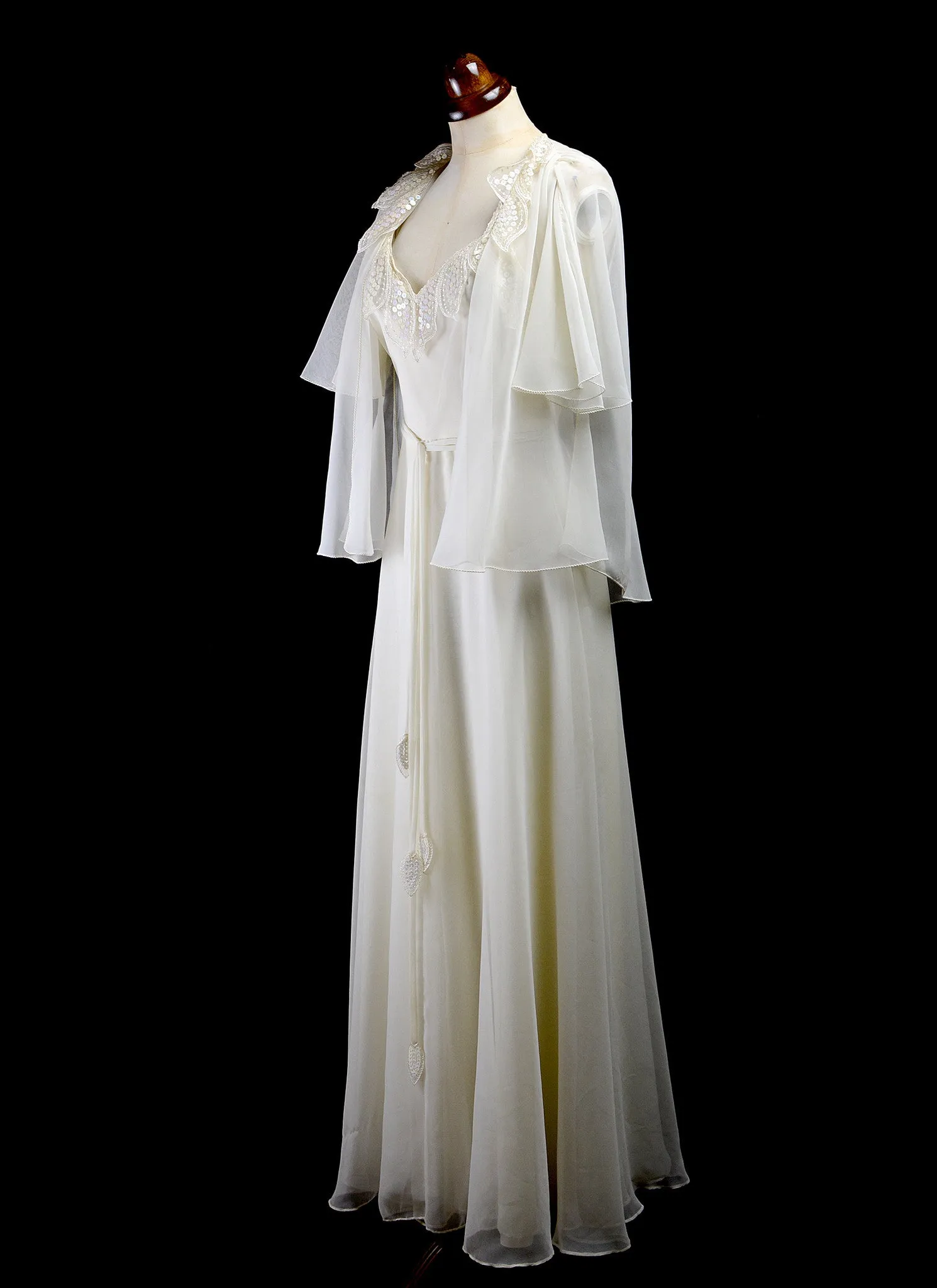 Vintage 1970s Ivory Chiffon Maxi Dress