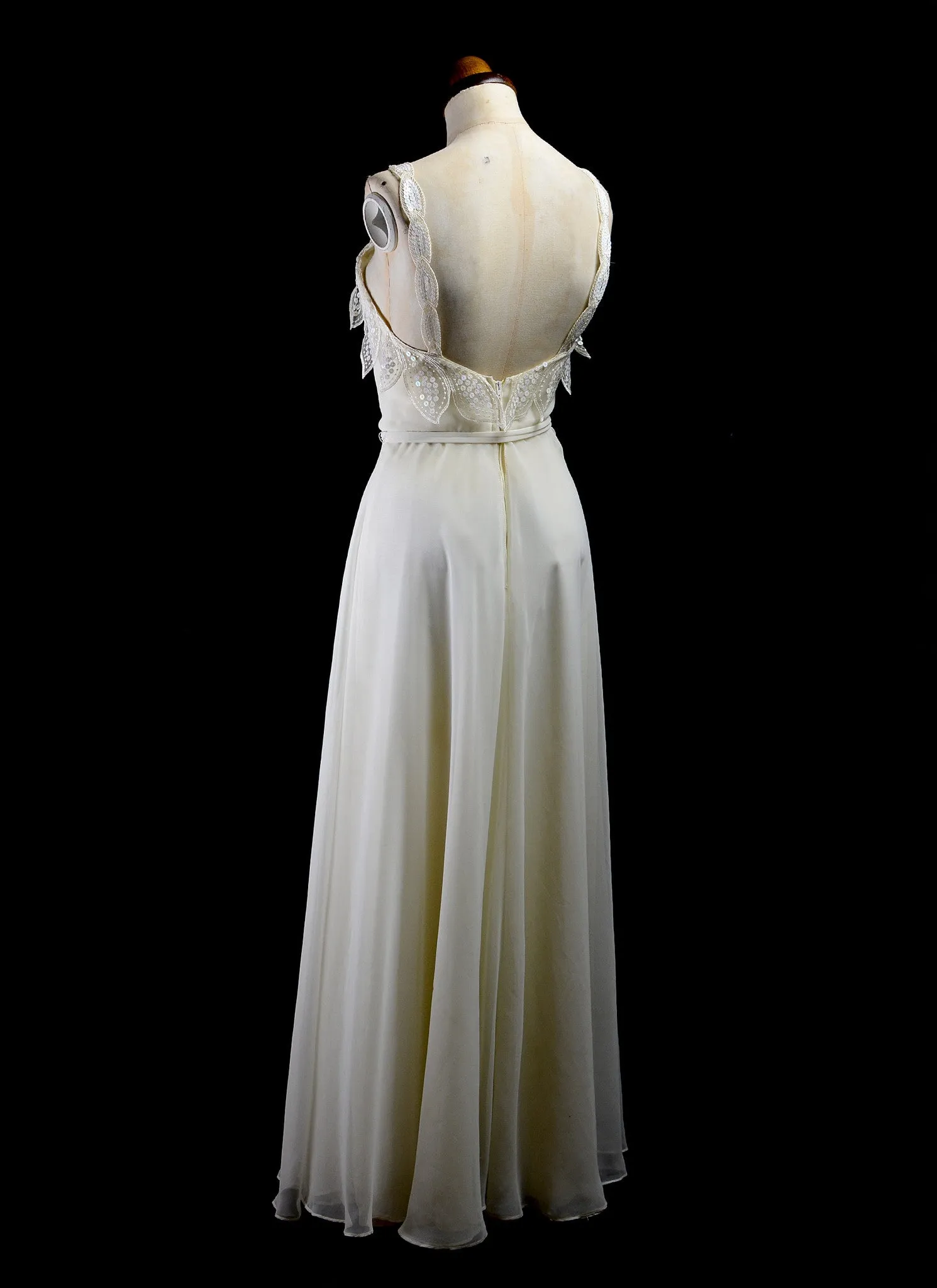 Vintage 1970s Ivory Chiffon Maxi Dress