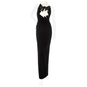 Vintage Black and White Velvet Ruffled Maxi Dress