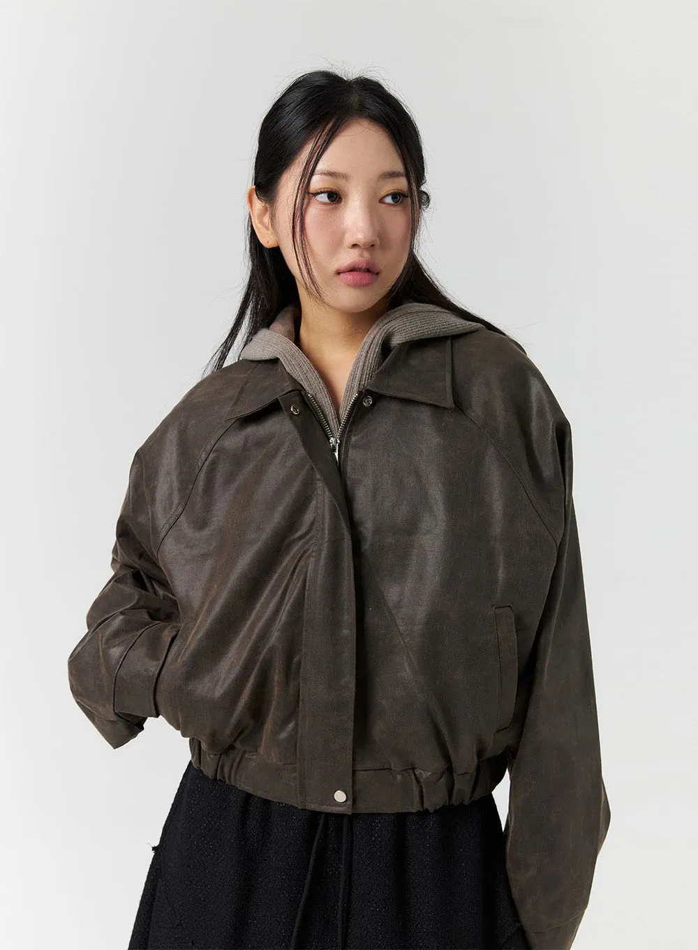 Vintage Wash Faux Leather Jacket CS305