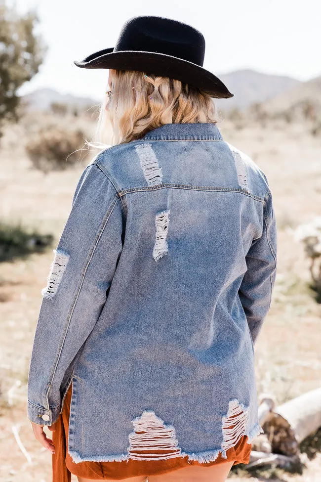 Wait Forever Distressed Raw Hem Oversized Denim Jacket FINAL SALE