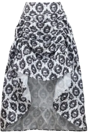 White & Black Skull Satin Adjustable High Low Skirt