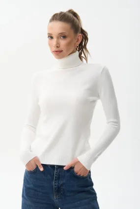 White Basic Knit Turtleneck Sweater