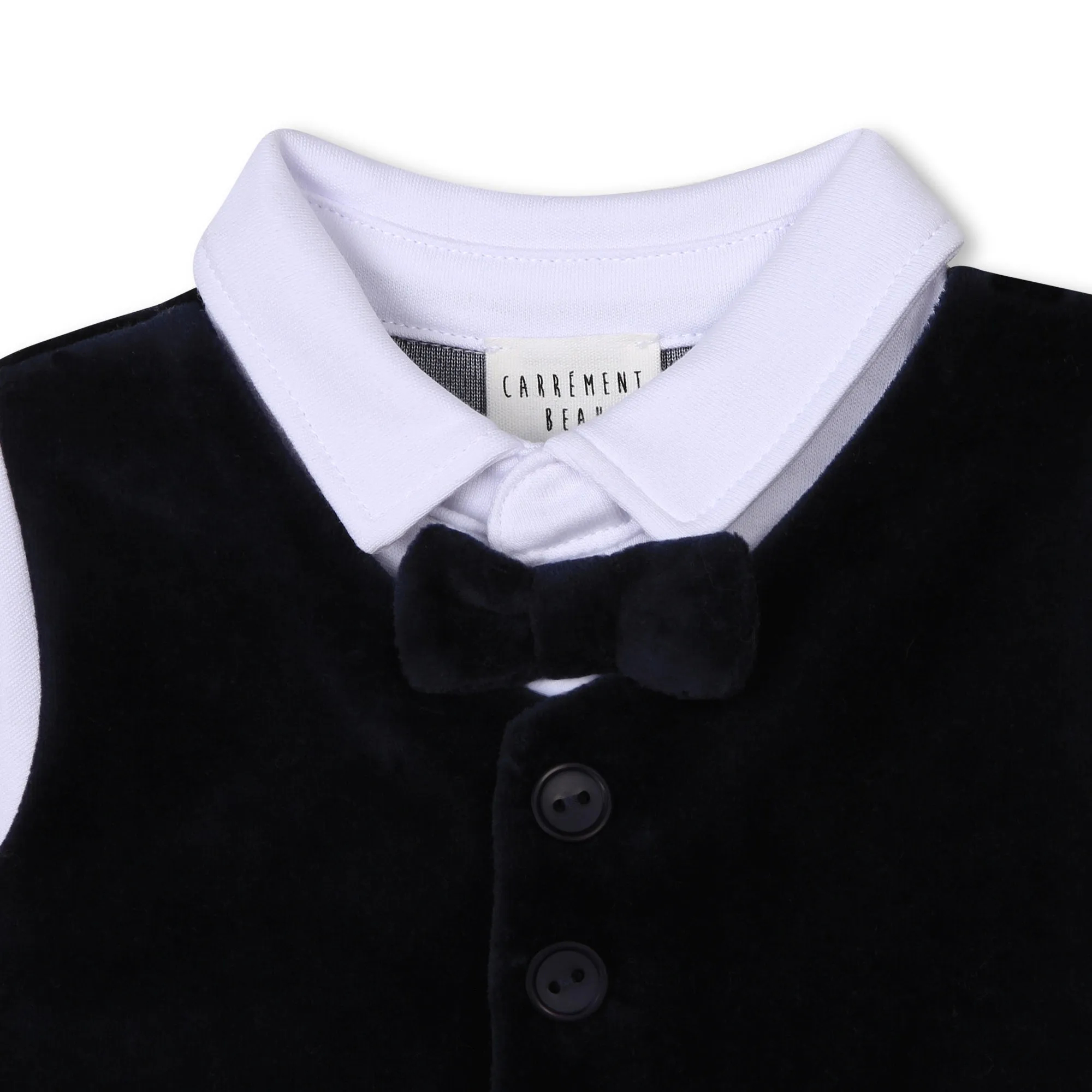 White Navy Ceremony Overall Footie with Bow Tie