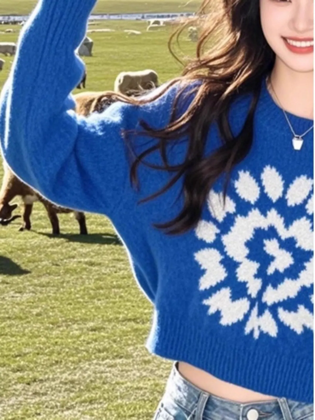 Winter Klein blue crop base layer pullover knitwear  sweater