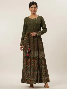 Women Green Cotton Dress