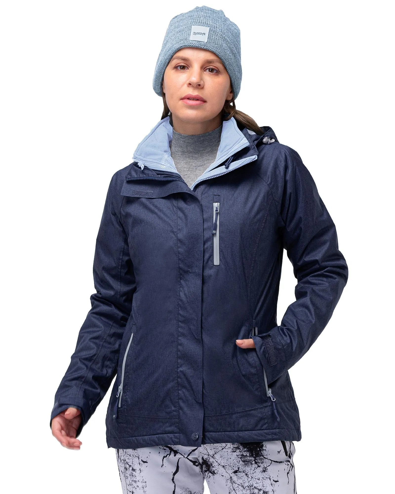 Women’s 3 in 1 Hooded Waterproof Coat Winter Ski Hiking Rain Jacket Softshell Fleece Lined Raincoat Windbreaker