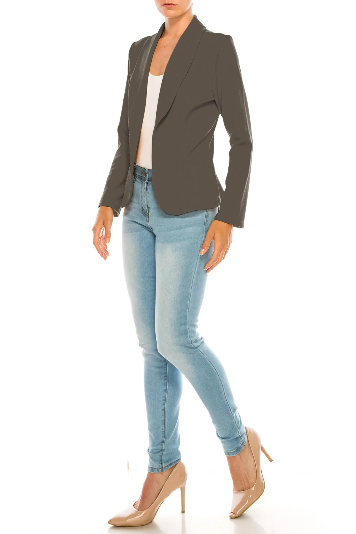 Women's Casual Solid Office Work Long Sleeve Fitted Blazer Jacket