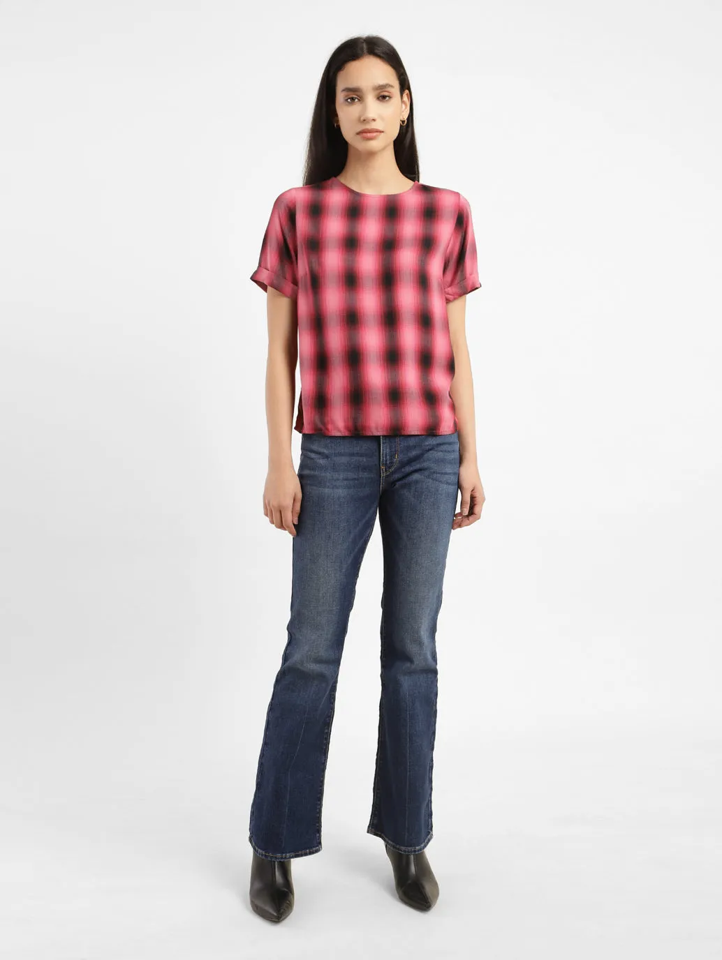 Women's Checkered Round Neck Top