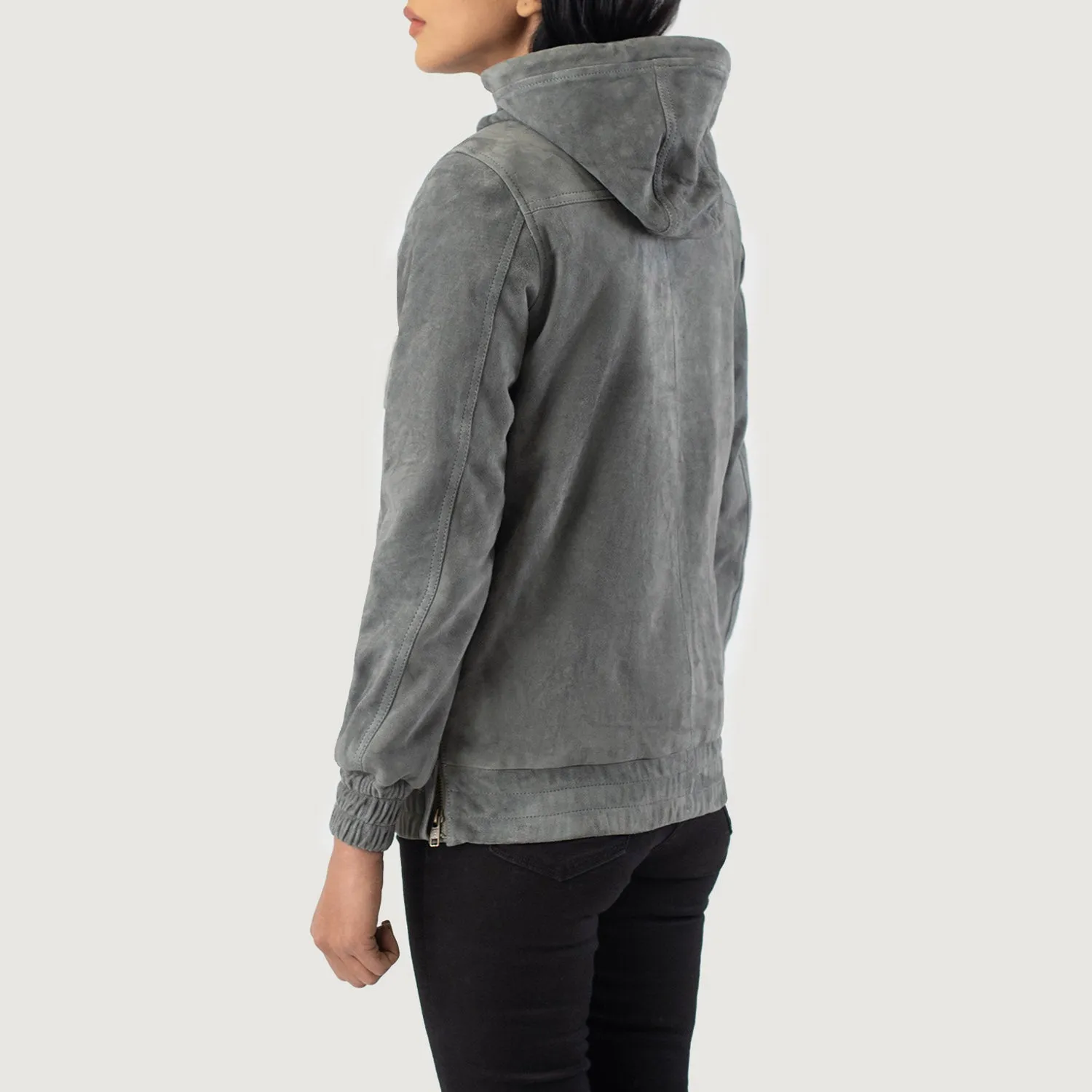 Zest Grey Hooded Suede Pullover Jacket