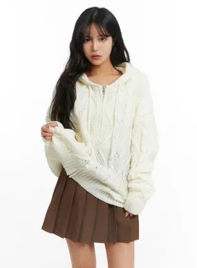 Zip-Up Cable Knit Sweater OJ424