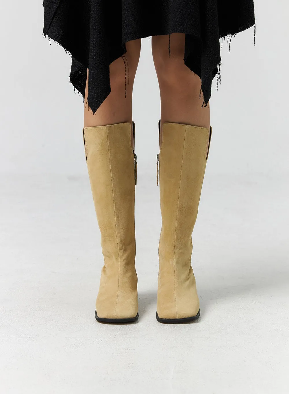 Zip-Up Suede Knee-High Boots CS305