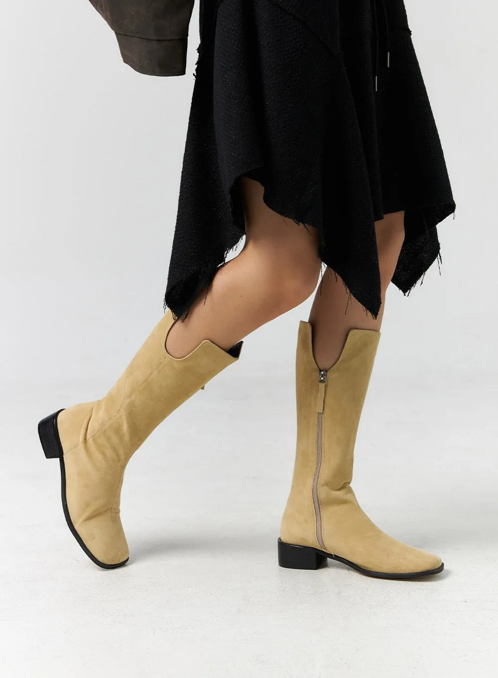 Zip-Up Suede Knee-High Boots CS305