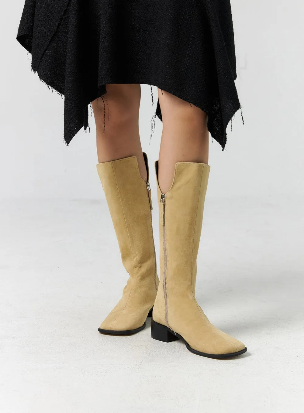 Zip-Up Suede Knee-High Boots CS305